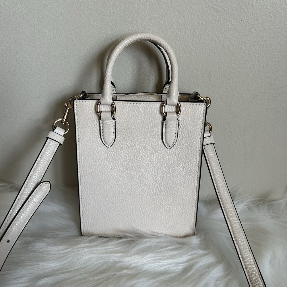 Coach North South Mini Tote Chalk White Pebbled Leather Crossbody Bag Excellent - Picture 2 of 9